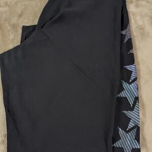 Athletech Leggings Pants Large Lg L Black Purple Teal Blue Silver‎ STars Stretch